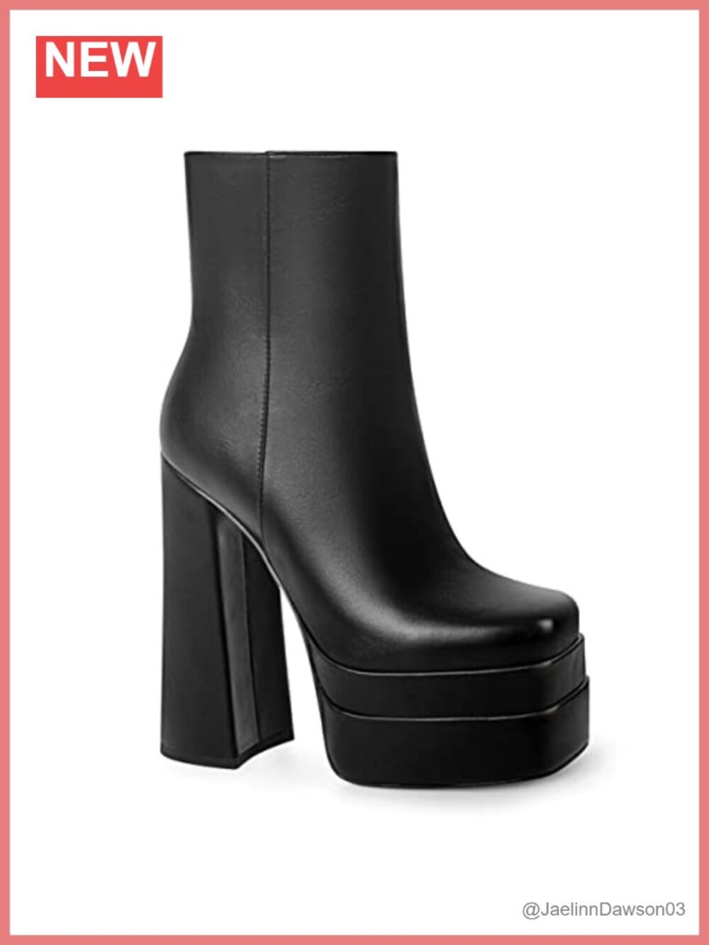 Platform Ankle Boots Chunky Heel Side Zipper Square Toe High Heel Faux Leather